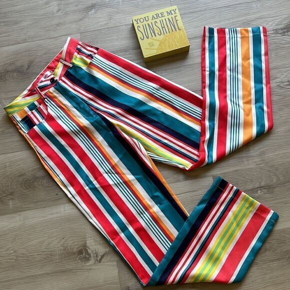 NWT Rainbow Y2k Pants High Waist Bootcut Leg Pants Streetwear Retro Size Small - Picture 4 of 7